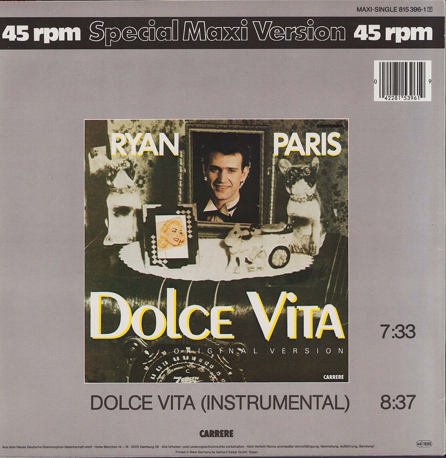 Ryan Paris ‎- Dolce Vita Original Version Vinyl 12"