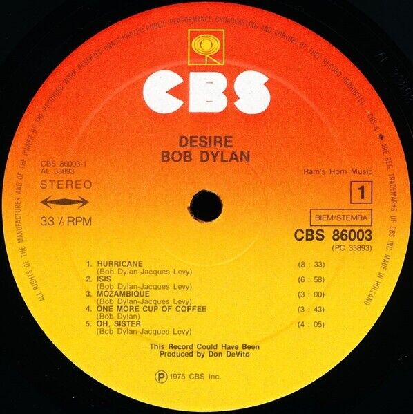 Bob Dylan ‎- Desire Vinyl LP
