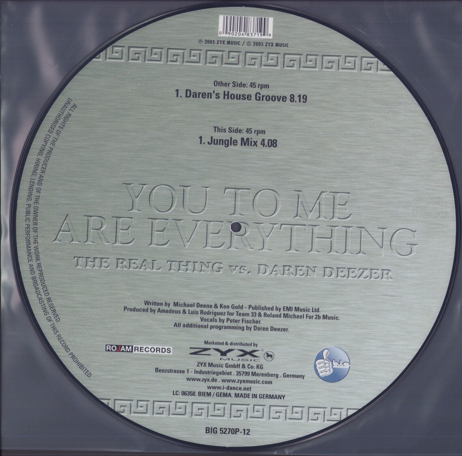 The Real Thing Vs. Daren Deezer ‎- You To Me Are Everything Picture Disc Vinyl 12"