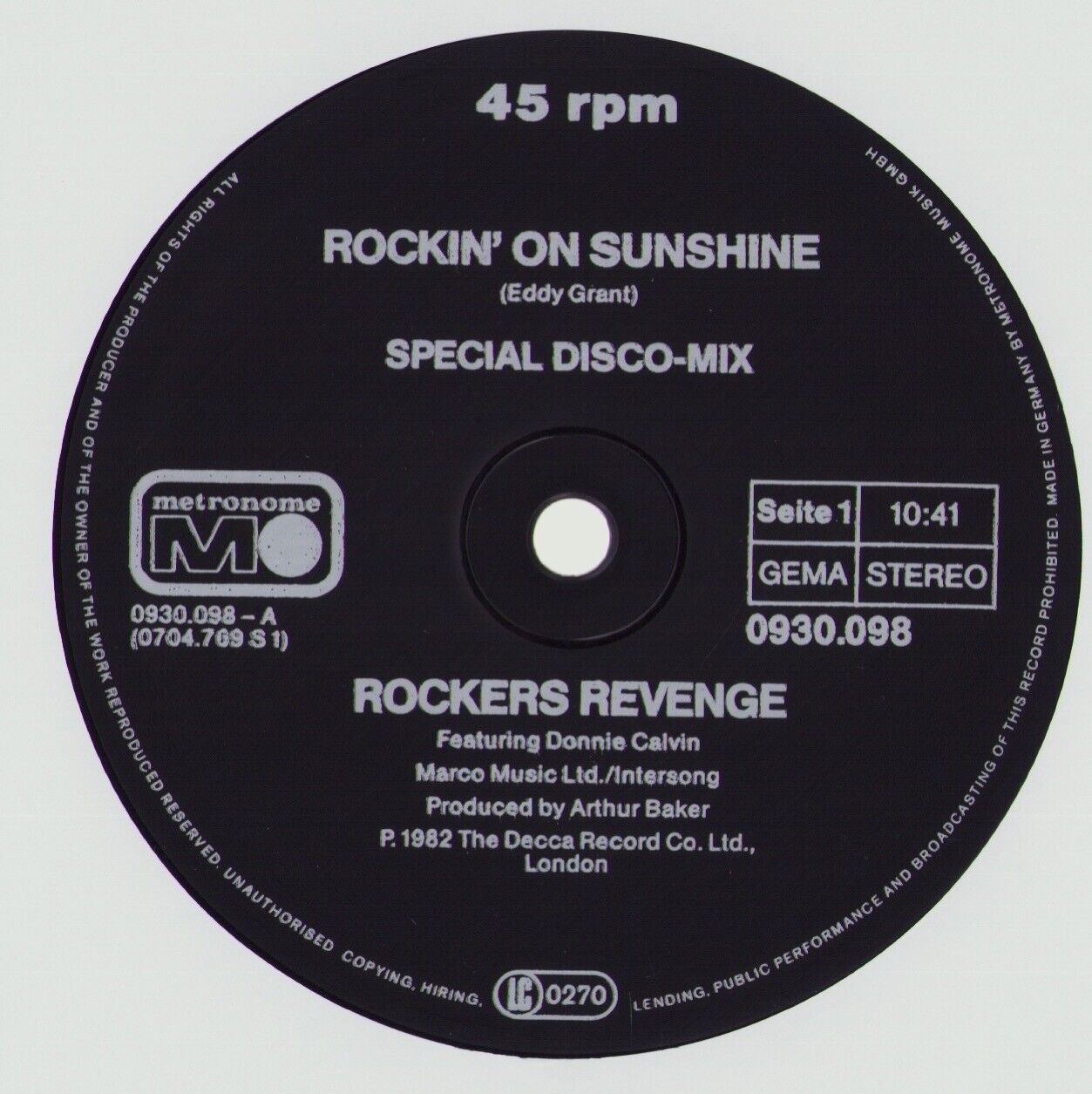 Rockers Revenge ‎- Rockin' On Sunshine Vinyl 12"