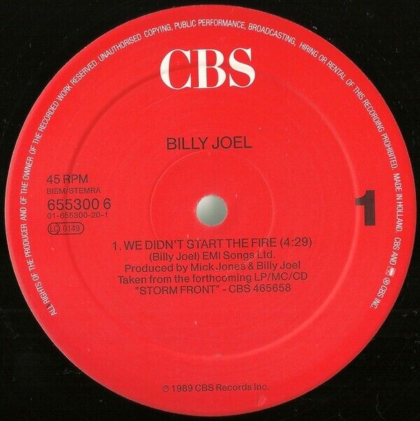 Billy Joel ‎- We Didn't Start The Fire Vinyl 12"