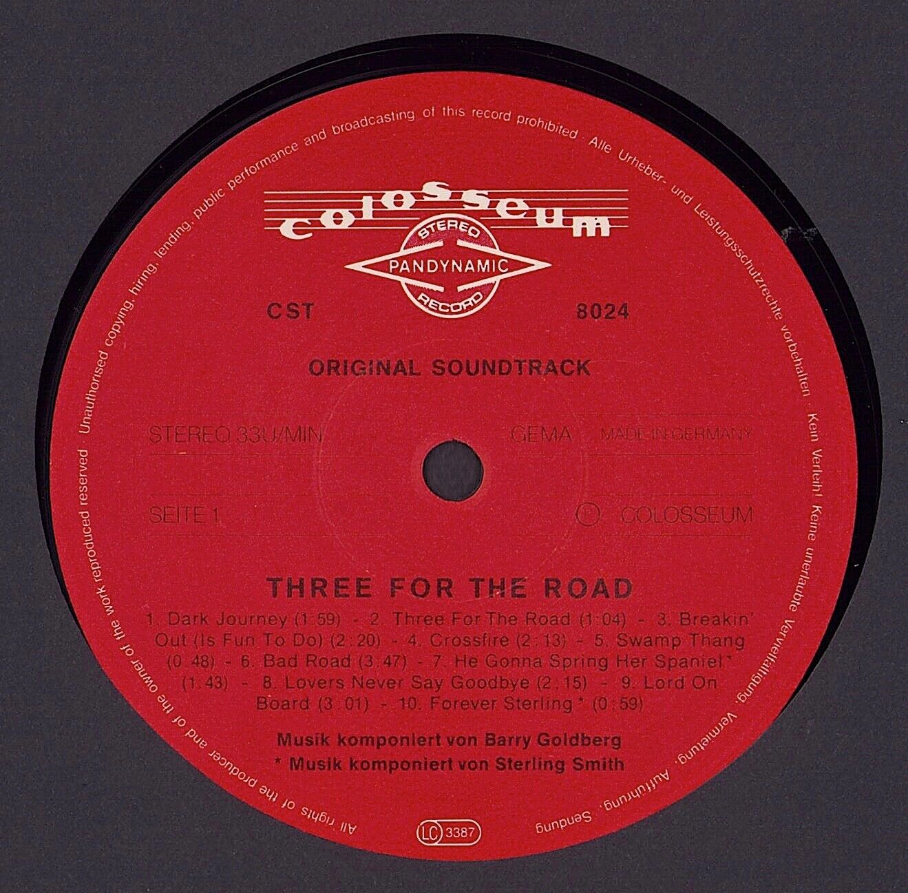 Barry Goldberg ‎- Three For The Road Original Soundtrack Vinyl LP