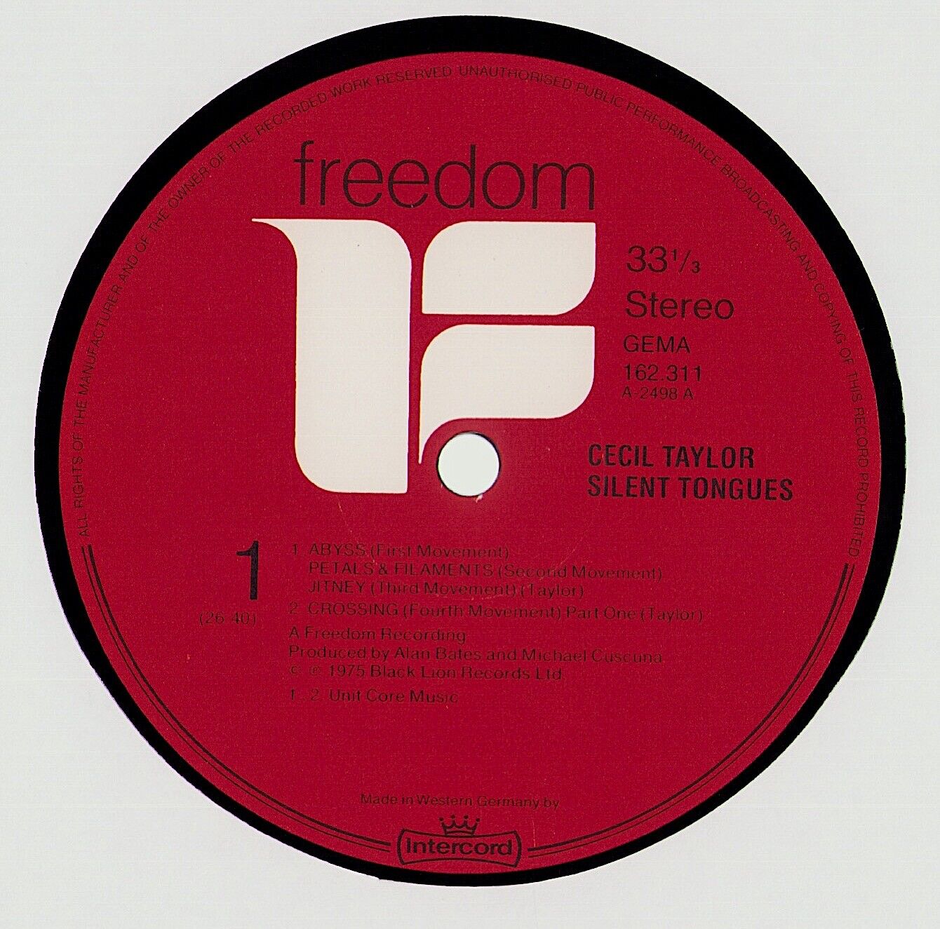 Cecil Taylor ‎- Silent Tongues Vinyl LP DE