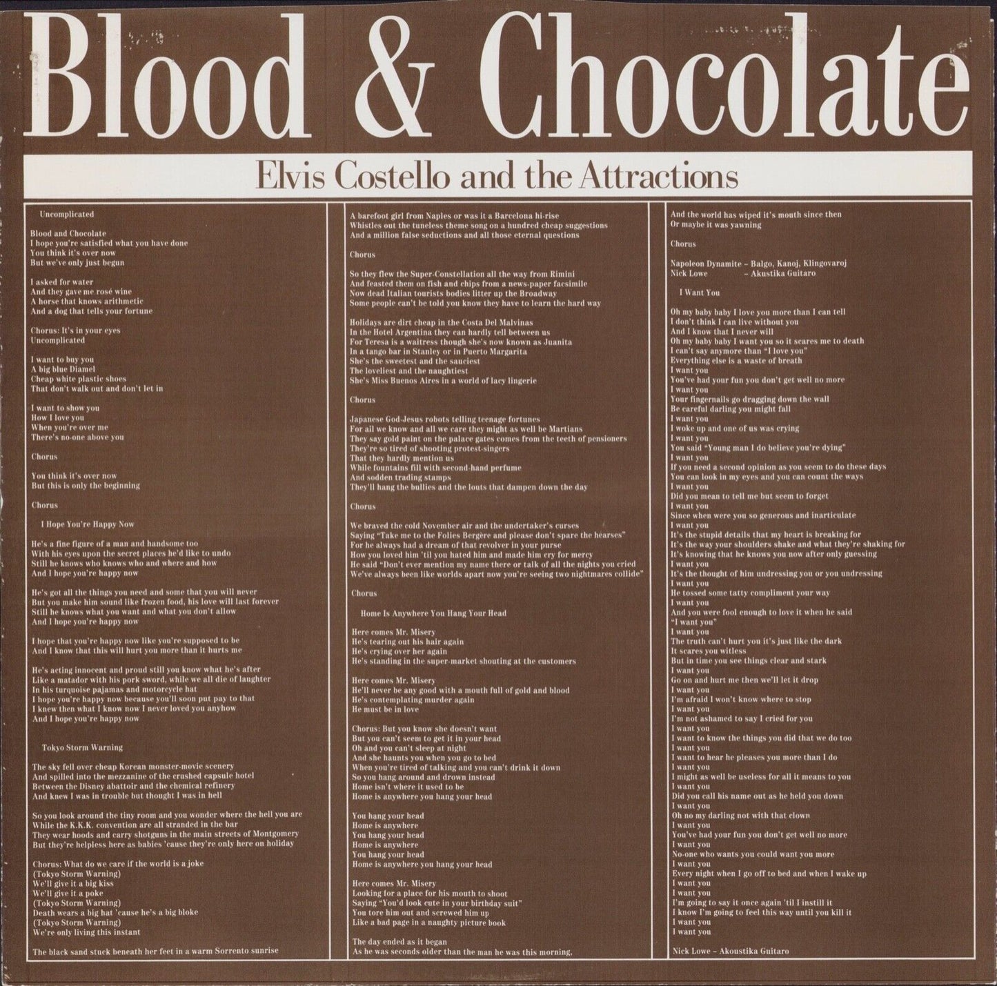 Elvis Costello And The Attractions - Blood & Chocolate Vinyl LP