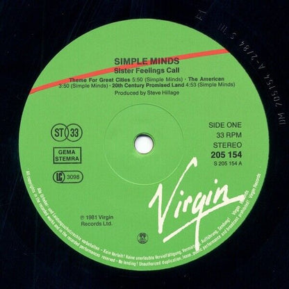Simple Minds ‎- Sister Feelings Call Vinyl LP EU