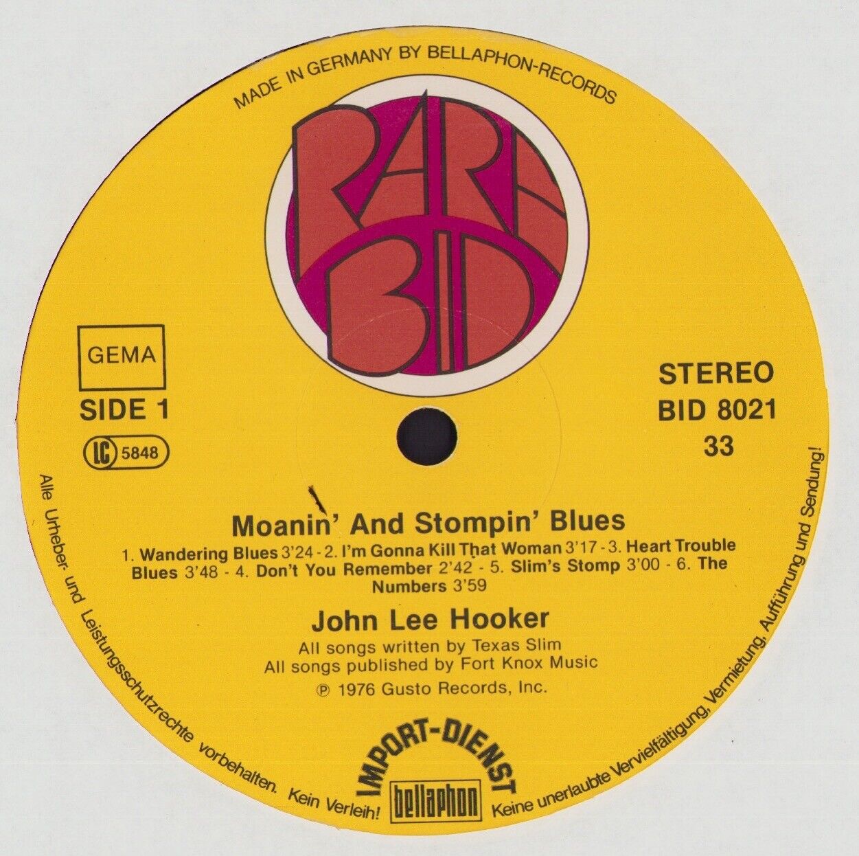 John Lee Hooker ‎- Moanin' And Stompin' Blues Vinyl LP