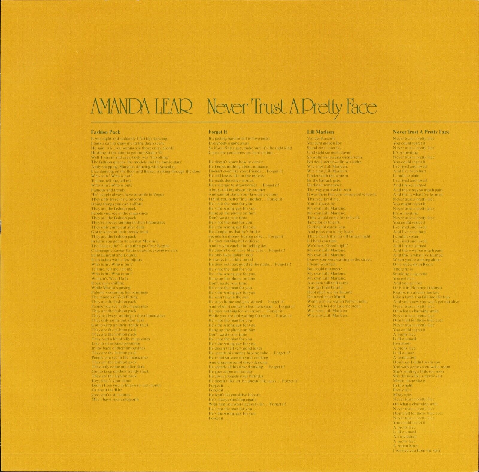 Amanda Lear ‎- Never Trust A Pretty Face Vinyl LP
