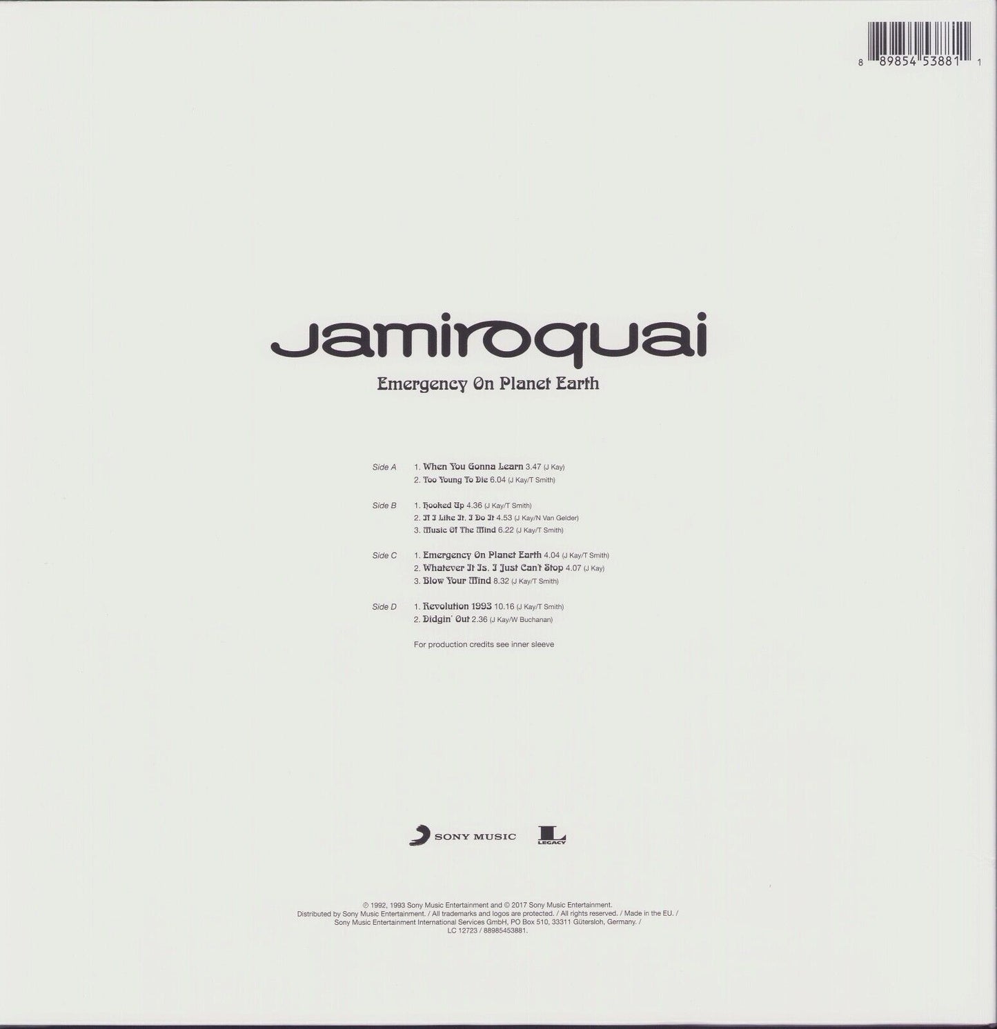 Jamiroquai ‎– Emergency On Planet Earth Black Vinyl 2LP