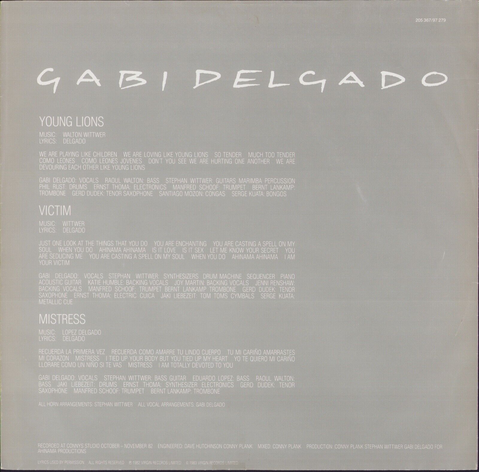 Gabi Delgado ‎- Mistress Vinyl LP