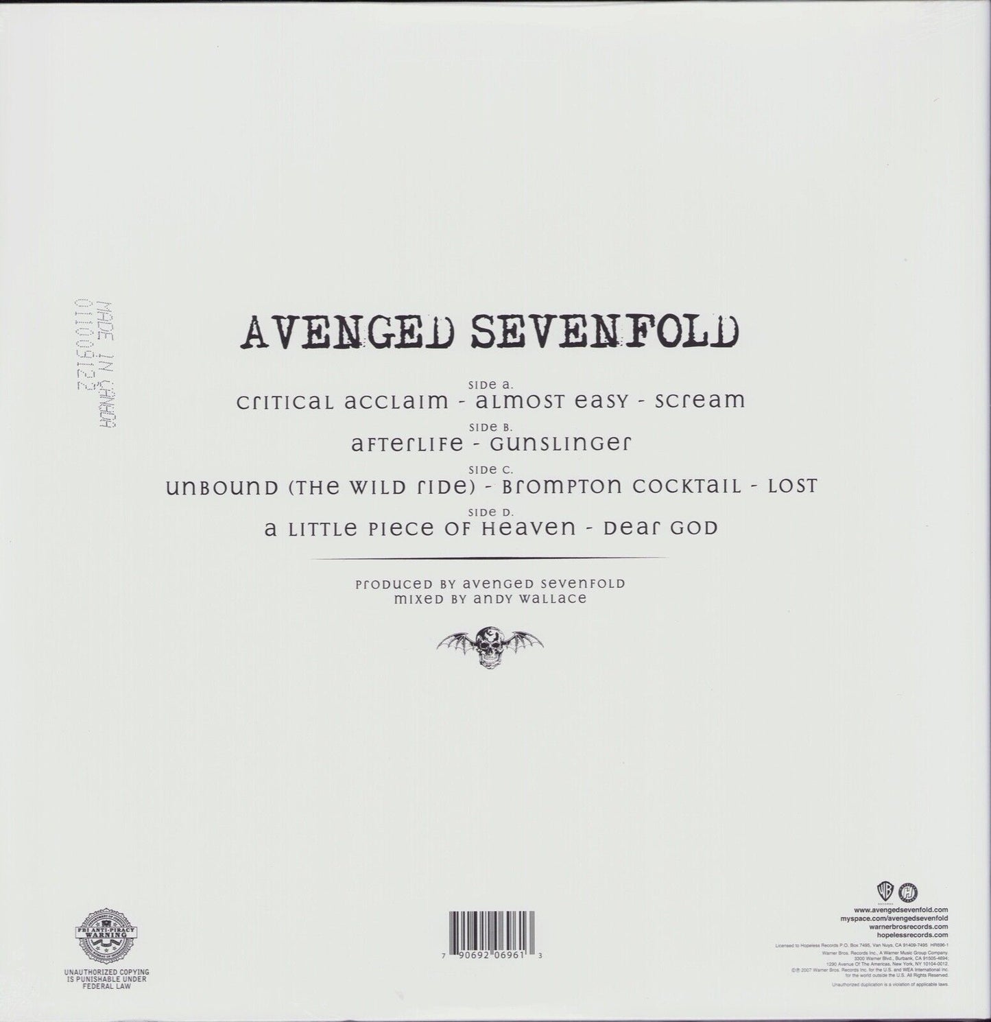 Avenged Sevenfold ‎– Avenged Sevenfold Translucent Orange Vinyl LP