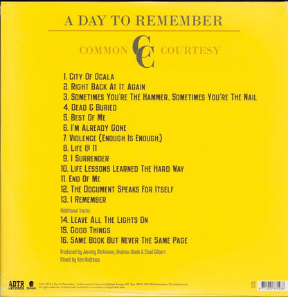 A Day To Remember ‎- Common Courtesy Yellow Inside Milky Clear Vinyl 2LP Limited Edition