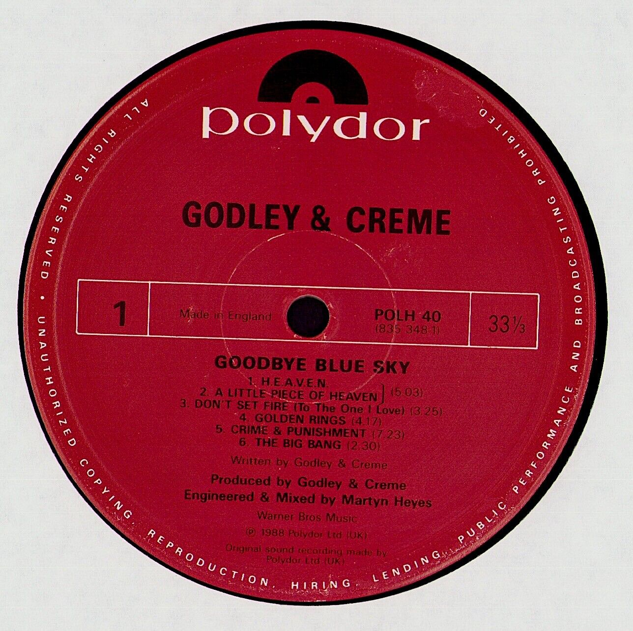 Godley & Creme ‎- Goodbye Blue Sky Vinyl LP