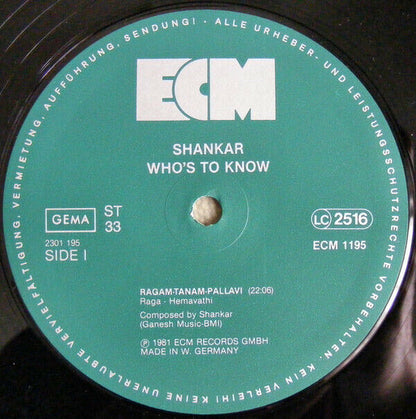 Shankar ‎- Who's To Know Vinyl LP