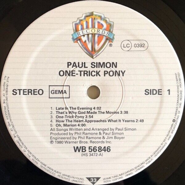 Paul Simon ‎- One-Trick Pony Vinyl LP