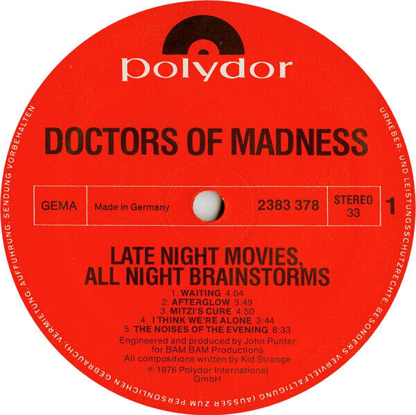 Doctors Of Madness ‎- Late Night Movies, All Night Brainstorms Vinyl LP