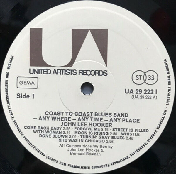 John Lee Hooker / Coast To Coast Blues Band - Anywhere - Anytime - Anyplace Vinyl LP
