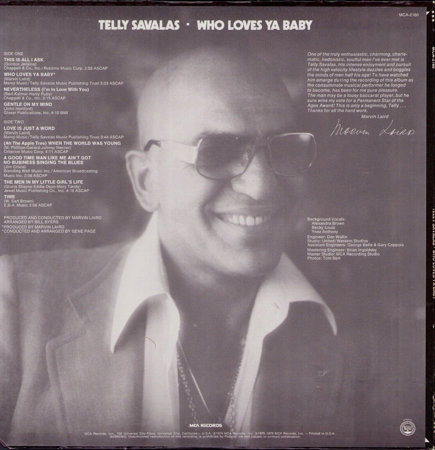 Telly Savalas ‎- Who Loves Ya Baby Vinyl LP