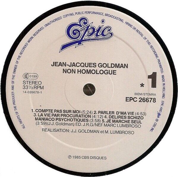 Jean-Jacques Goldman ‎- Non Homologué Vinyl LP