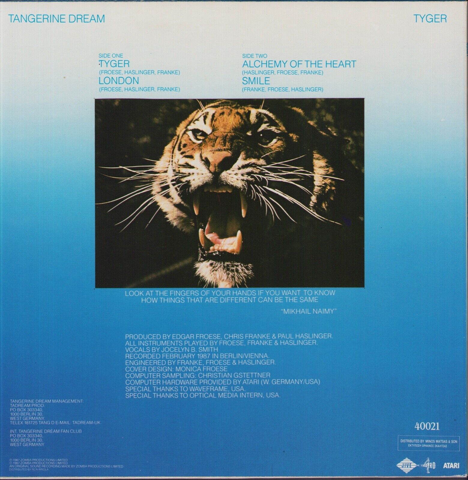 Tangerine Dream ‎- Tyger Vinyl LP GR