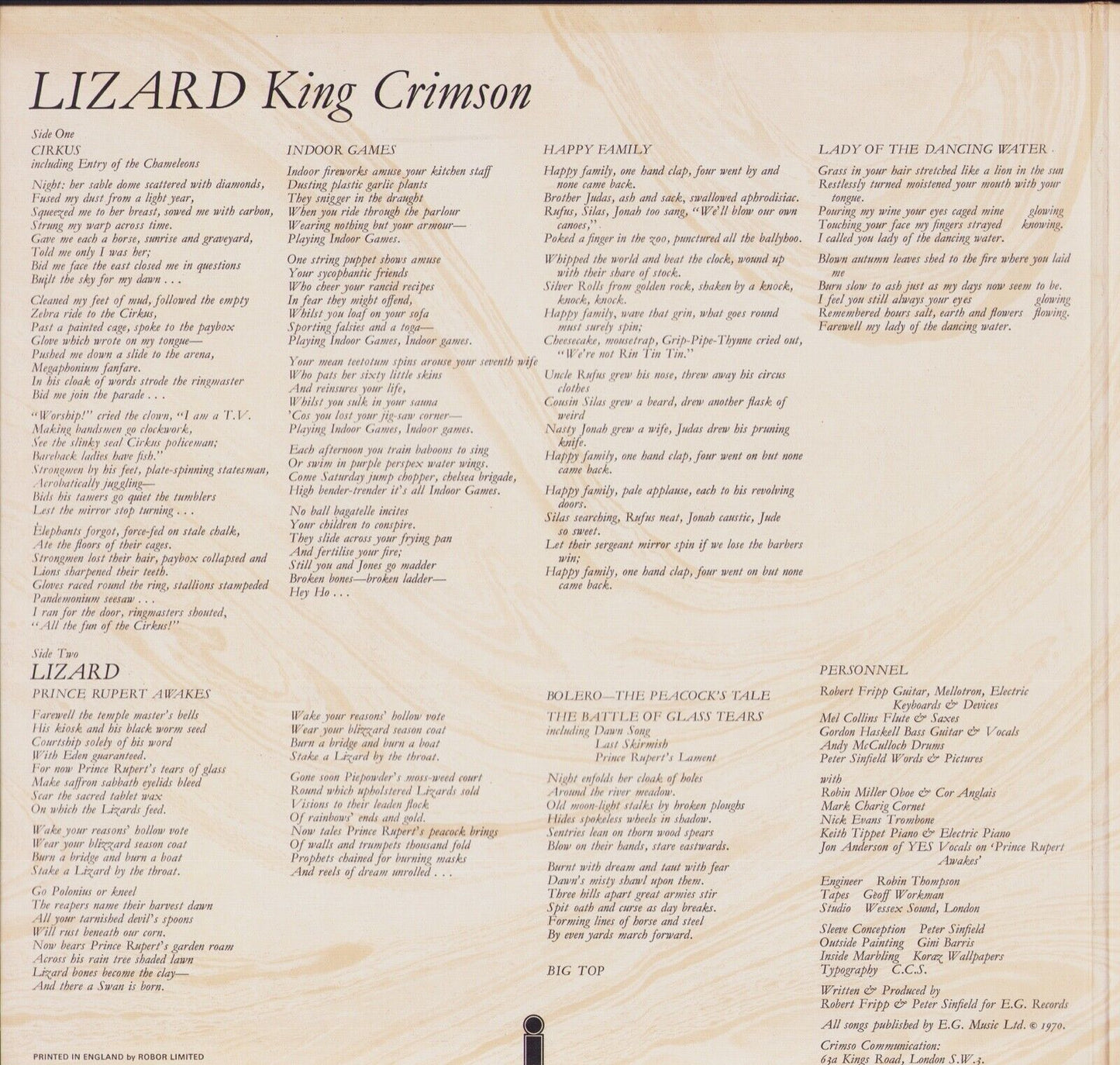 King Crimson ‎- Lizard Vinyl LP