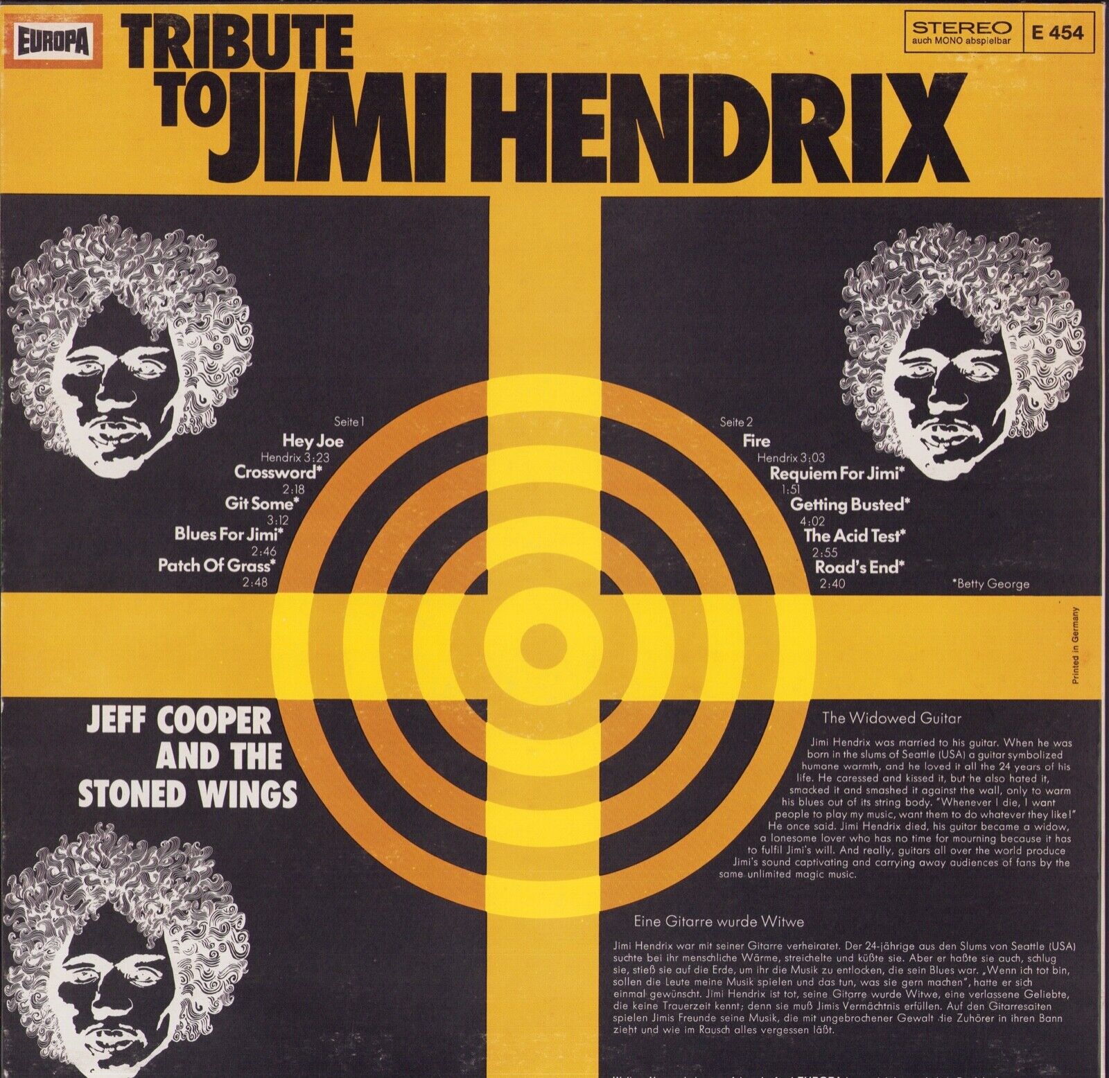 Jeff Cooper And The Stoned Wings ‎- Tribute To Jimi Hendrix Vinyl LP