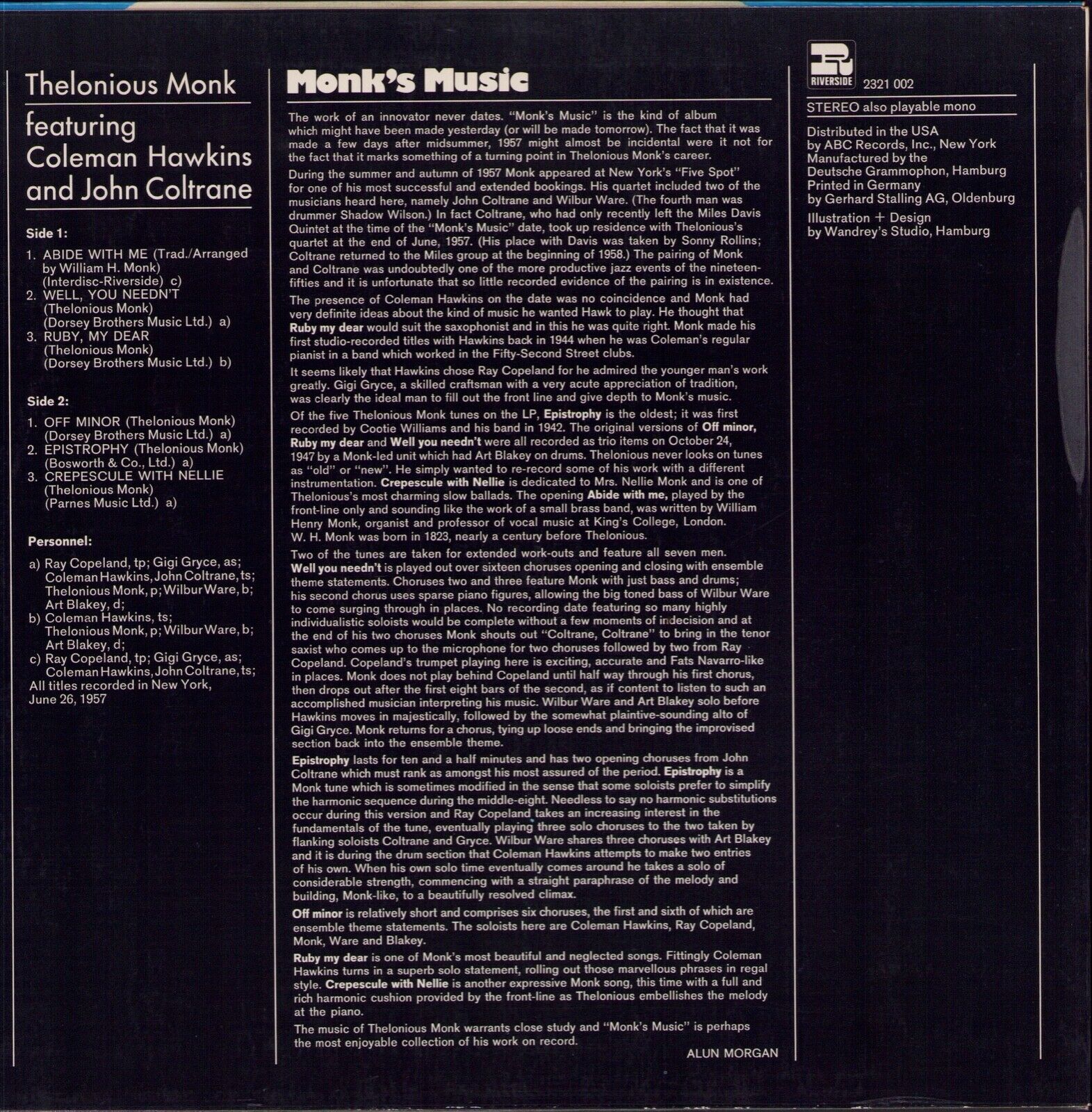 Thelonious Monk ‎- Monk's Music Vinyl LP