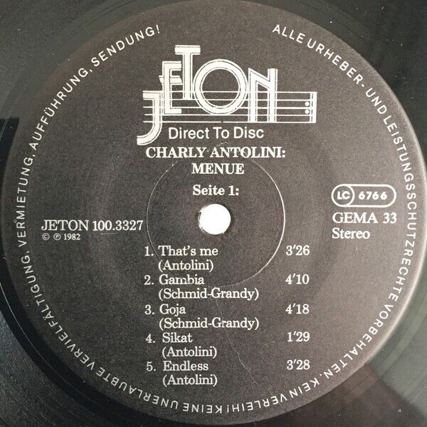 Charly Antolini - Menue Vinyl LP Limited Edition