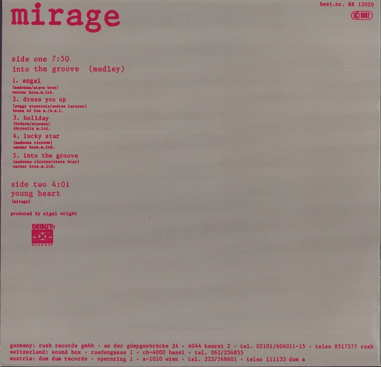 Mirage - Into The Groove Medley Vinyl 12"