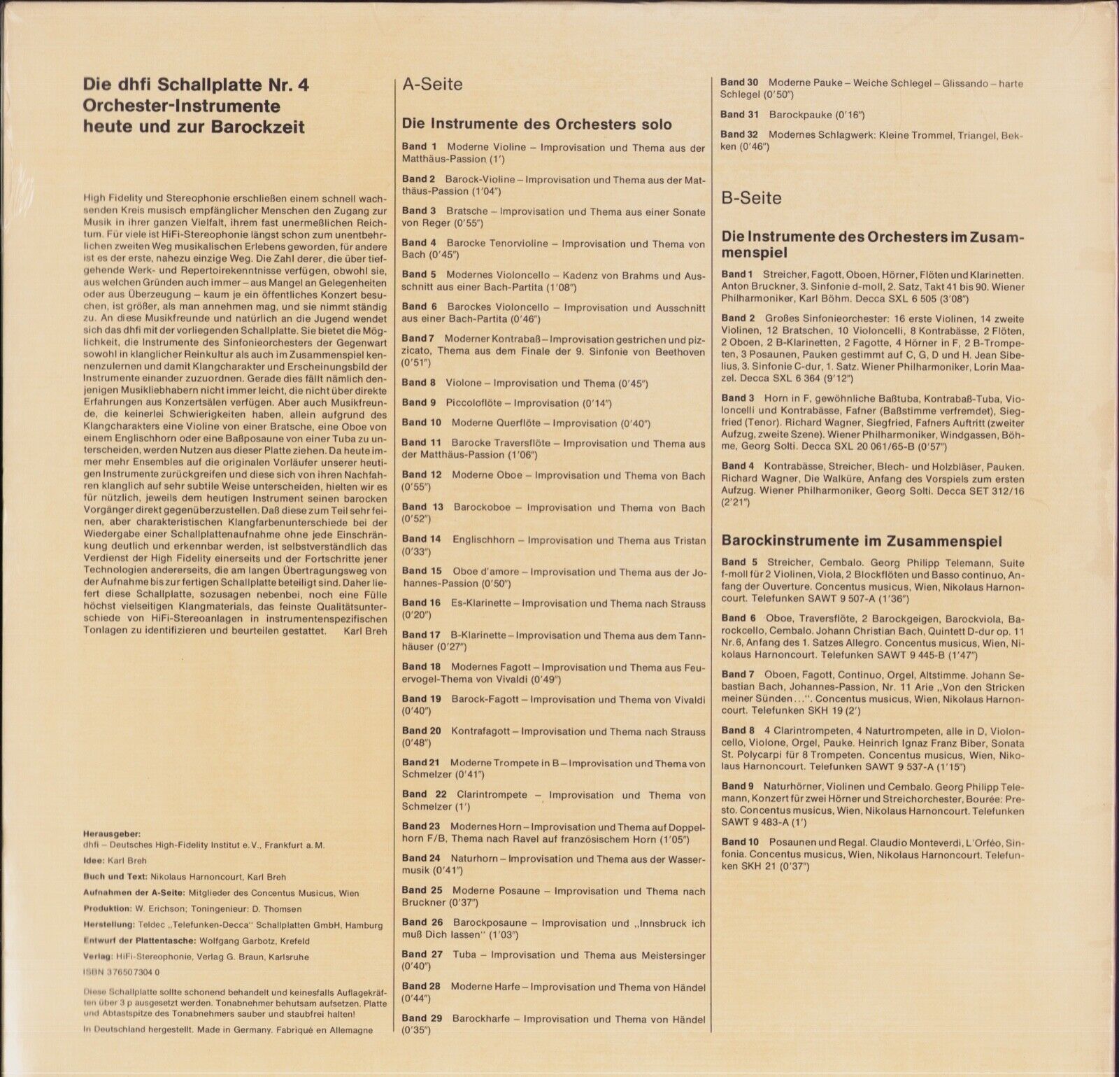 Concentus Musicus Wien, Wiener Philharmoniker ‎- Die Dhfi Schallplatte Nr.4 Vinyl LP