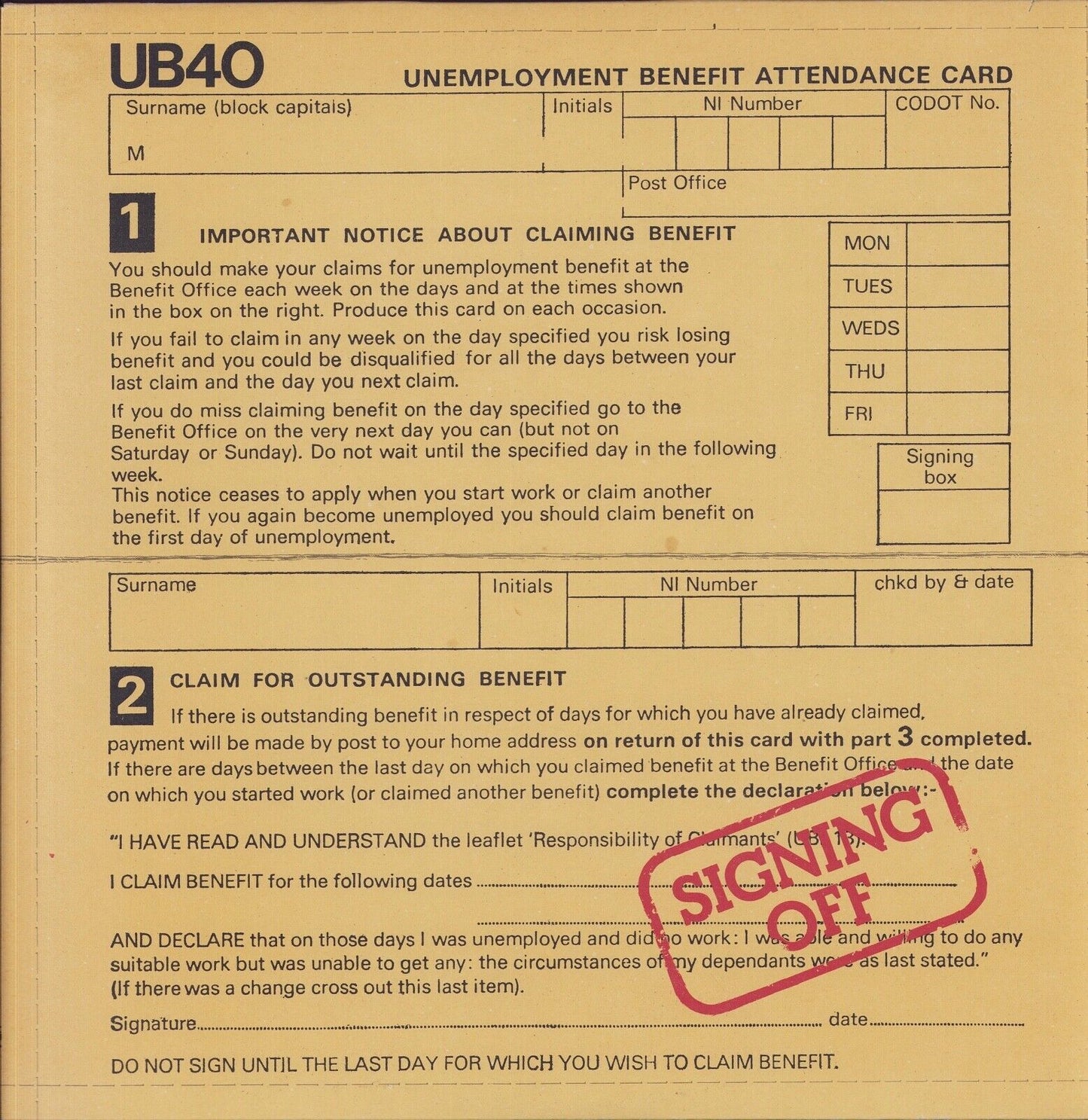 UB40 ‎- Signing Off Vinyl LP + 12"