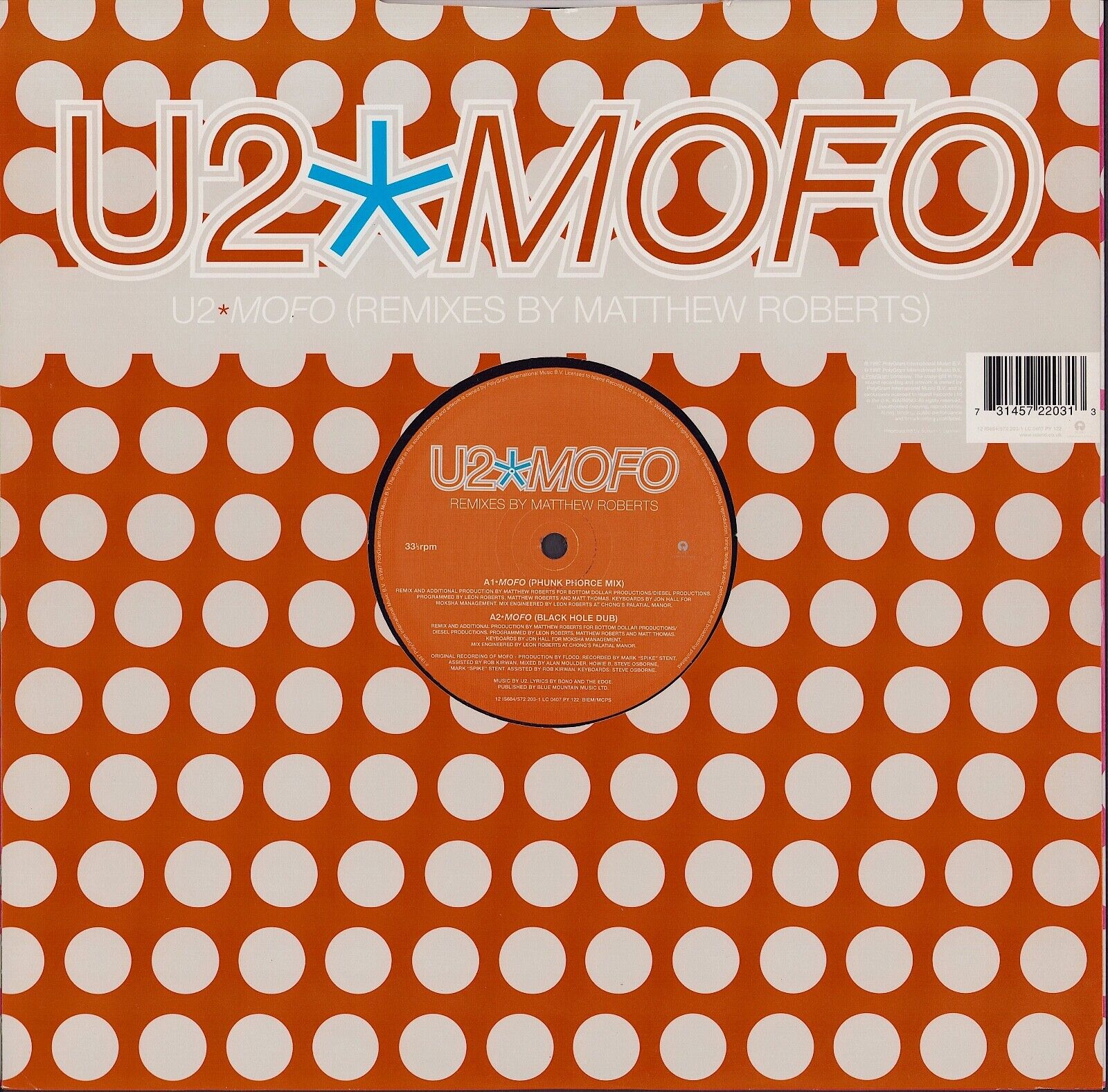 U2 ‎- MOFO Remixes By Matthew Roberts, Roni Size & Romin Vinyl 12"