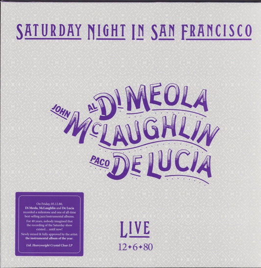 Al Di Meola, John McLaughlin, Paco De Lucía ‎- Saturday Night In San Francisco Crystal Clear Vinyl LP Limited Edition