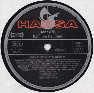 Boney M. ‎- Kalimba De Luna - 16 Happy Songs With Boney M. VInyl LP EU