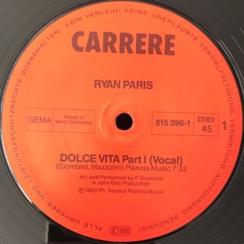 Ryan Paris ‎- Dolce Vita Original Version Vinyl 12"