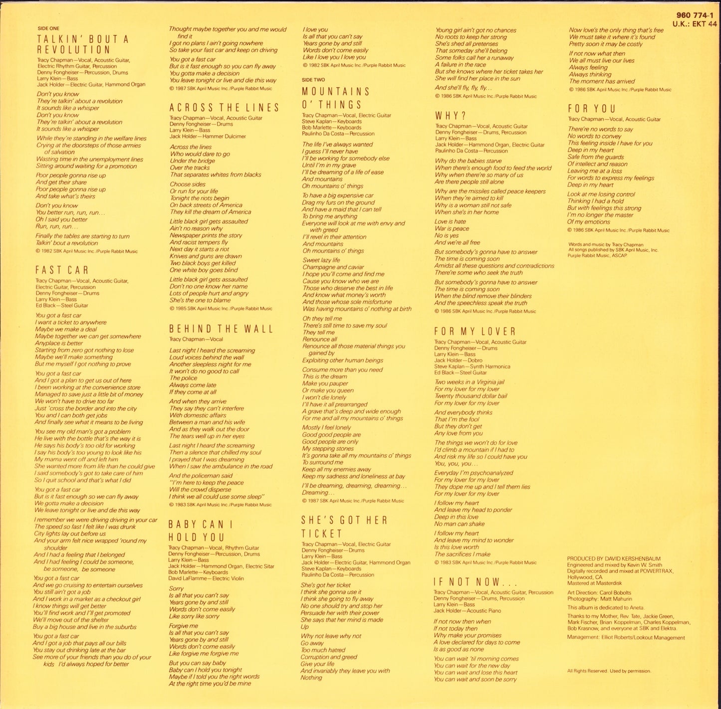 Tracy Chapman ‎- Tracy Chapman Vinyl LP