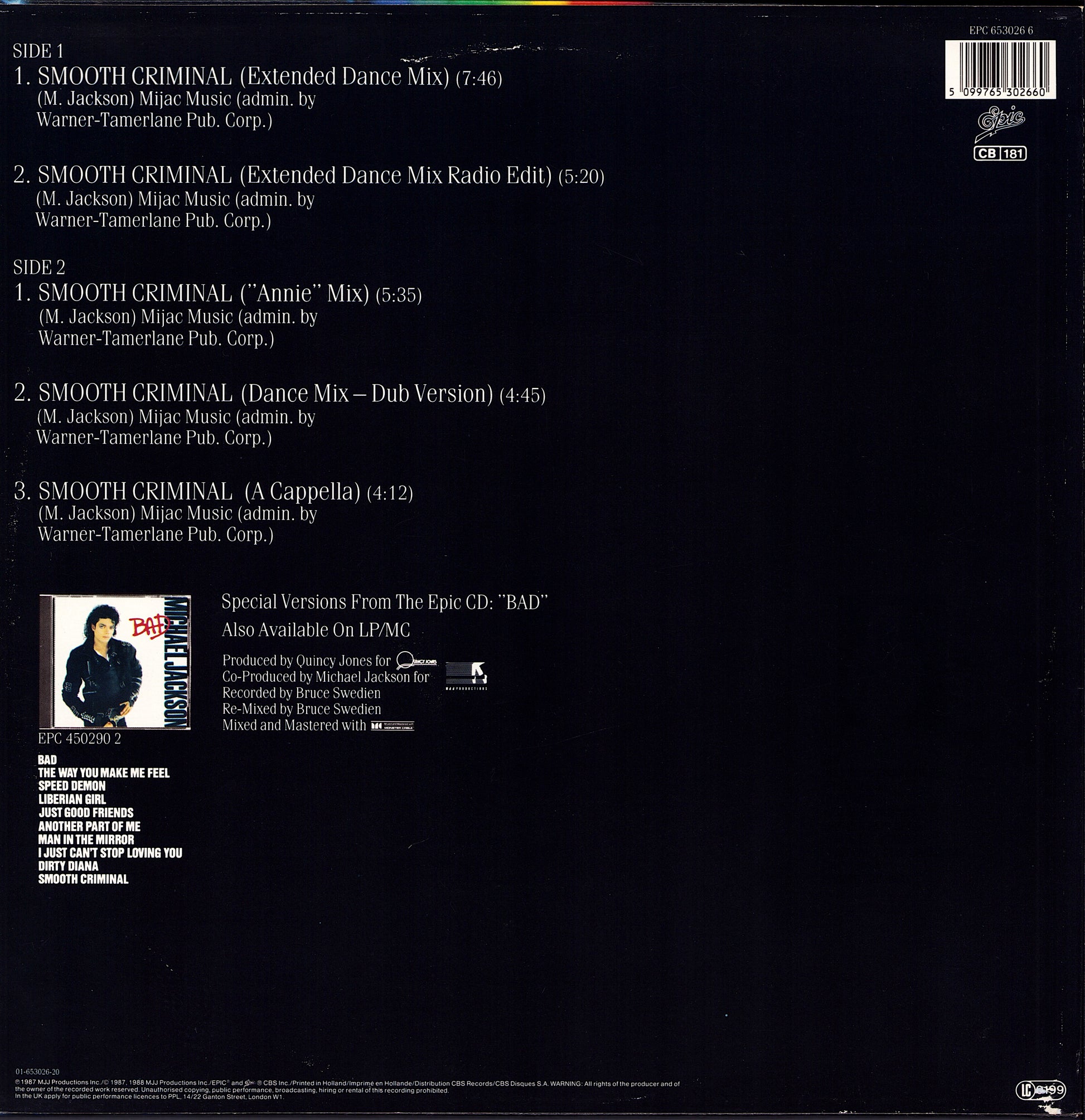 Michael Jackson ‎– Smooth Criminal Vinyl 12"