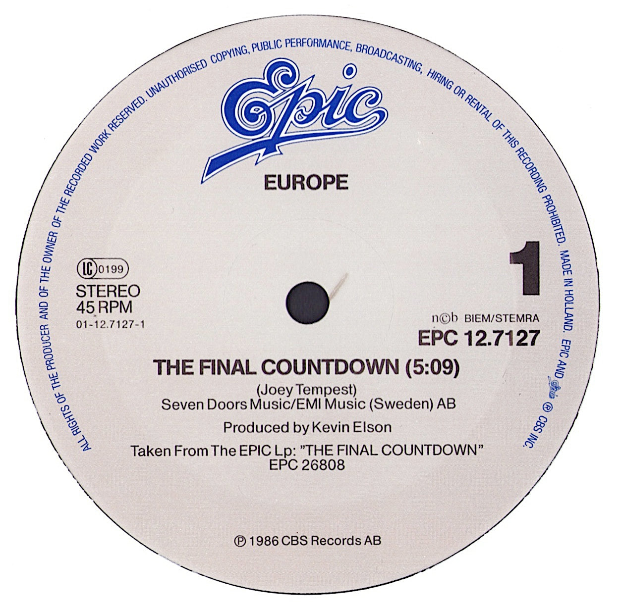 Europe - The Final Countdown Vinyl 12"