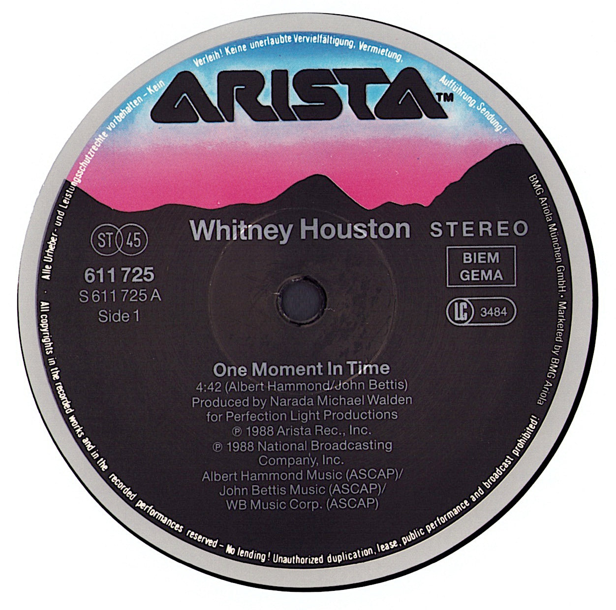 Whitney Houston - One Moment In Time Vinyl 12" Maxi-Single