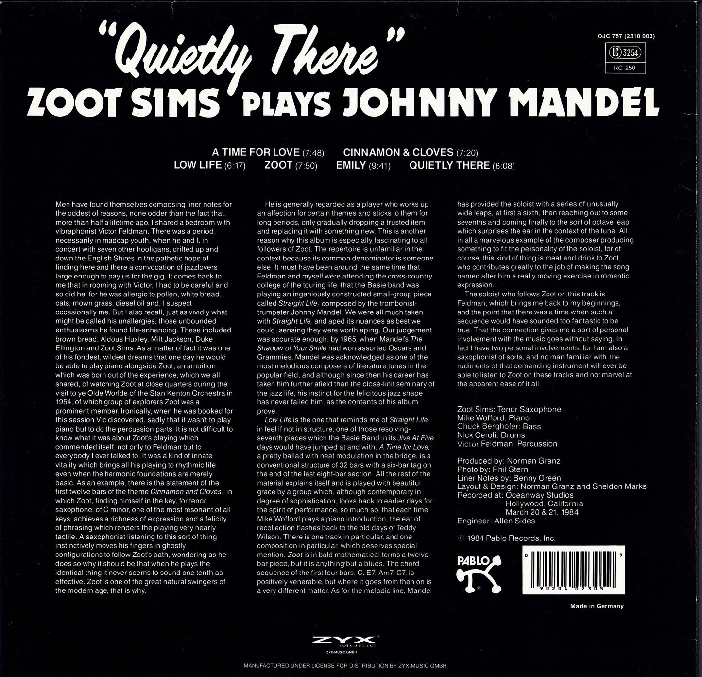 Zoot Sims ‎– Quietly There Zoot Sims Plays Johnny Mandel Vinyl LP