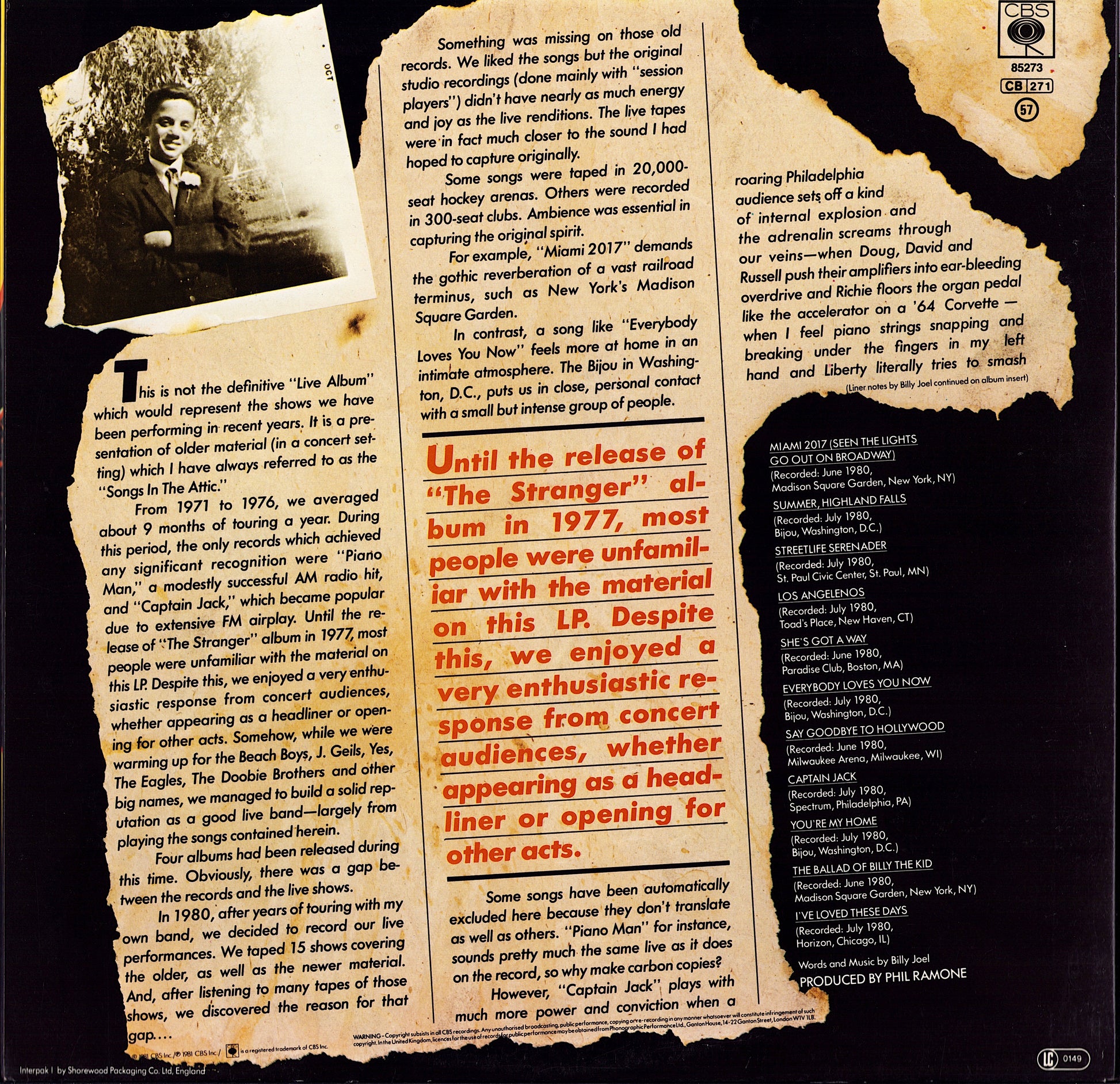 Billy Joel ‎- Songs In The Attic Vinyl LP UK