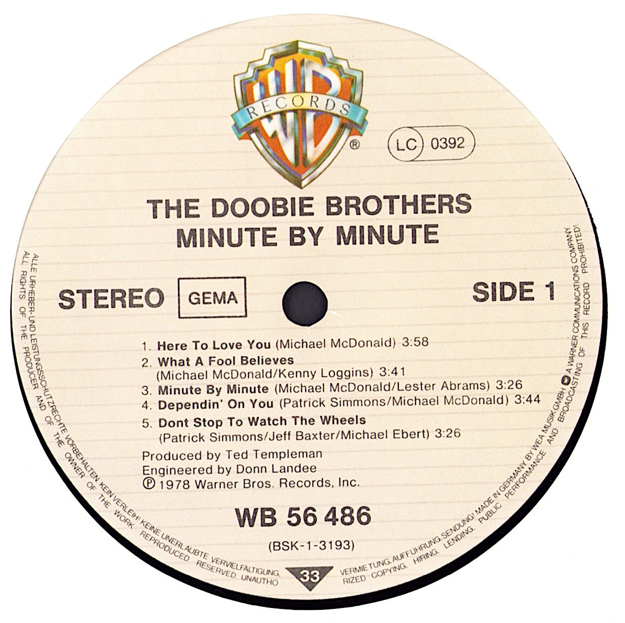 The Doobie Brothers ‎- Minute By Minute Vinyl LP