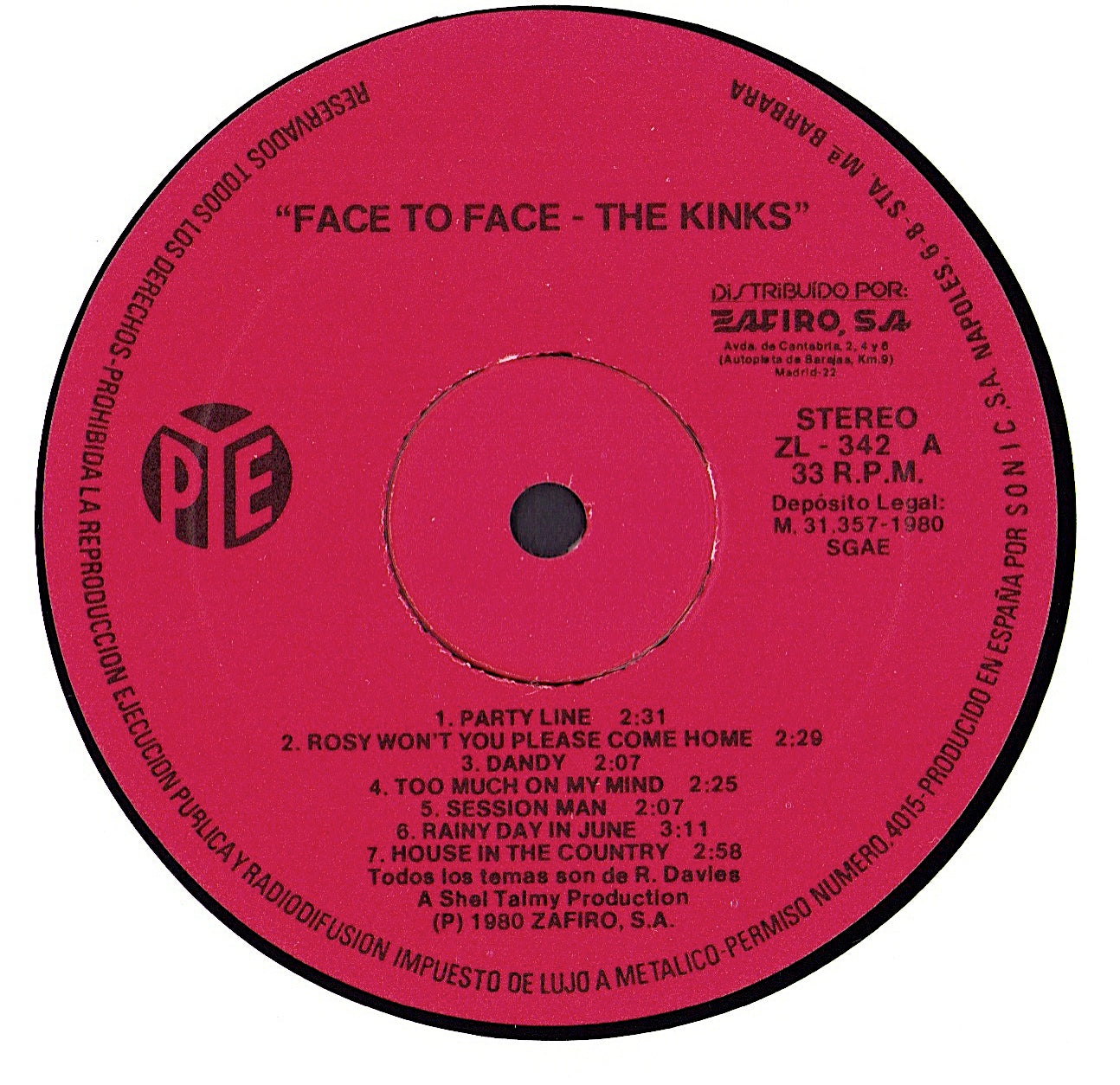 The Kinks ‎- Face To Face Vinyl LP ES