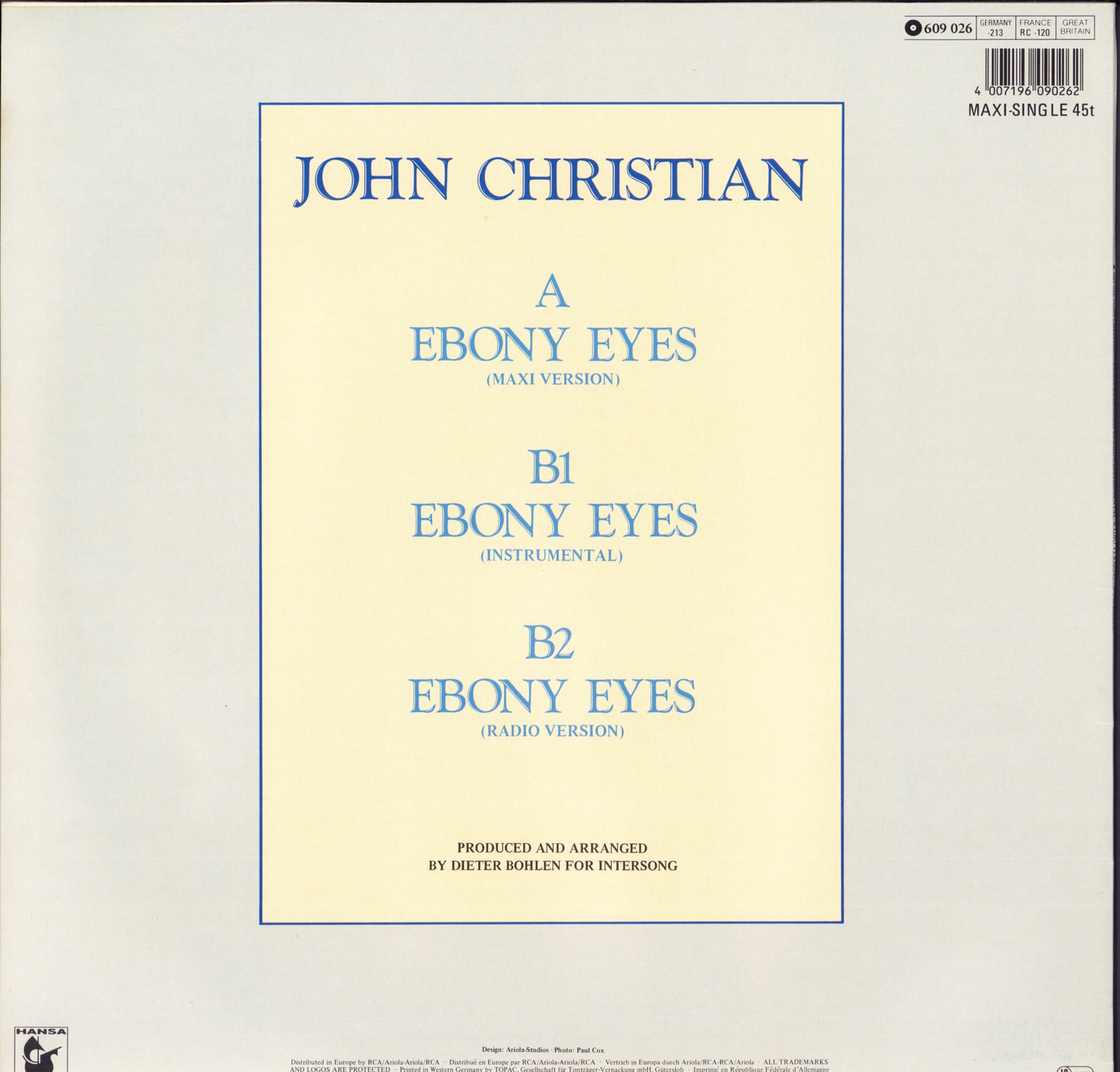 John Christian - Ebony Eyes Vinyl 12"