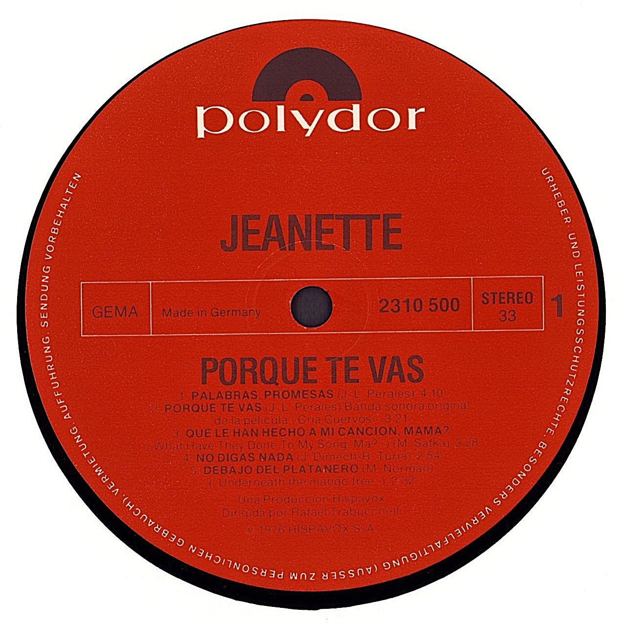 Jeanette ‎- Porque Te Vas Vinyl LP DE