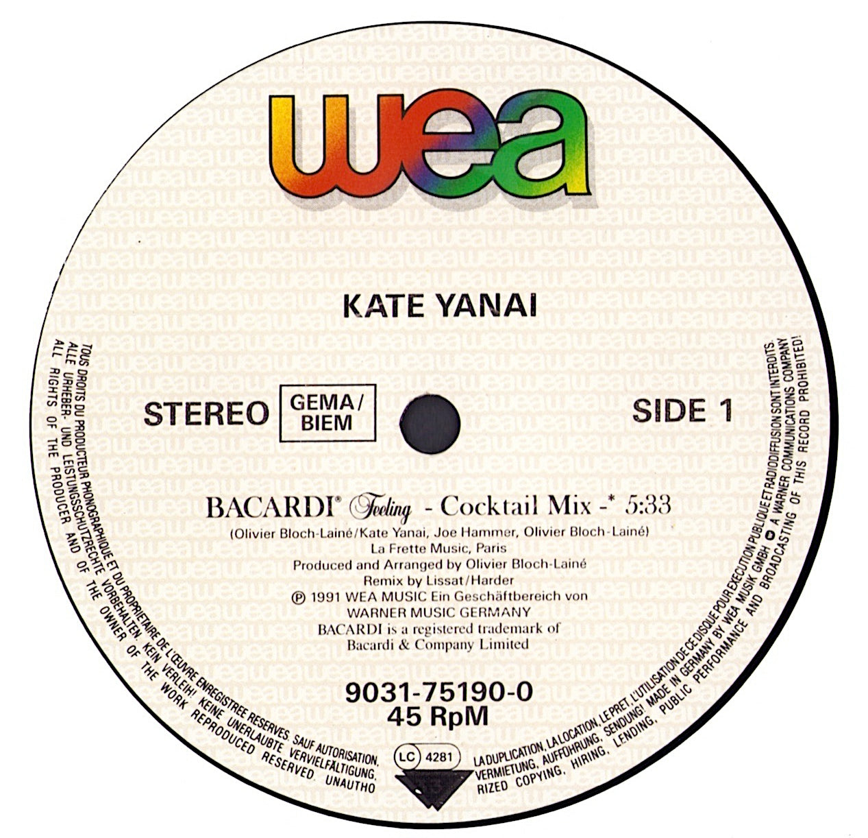 Kate Yanai - Bacardi Feeling Vinyl 12" Maxi-Single