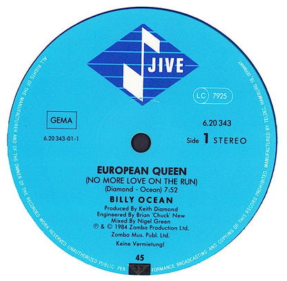 Billy Ocean - European Queen No More Love On The Run Green Transparent Vinyl 12"