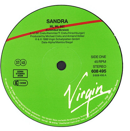 Sandra - Hi! Hi! Hi! Extended 12" Vinyl 12" Maxi