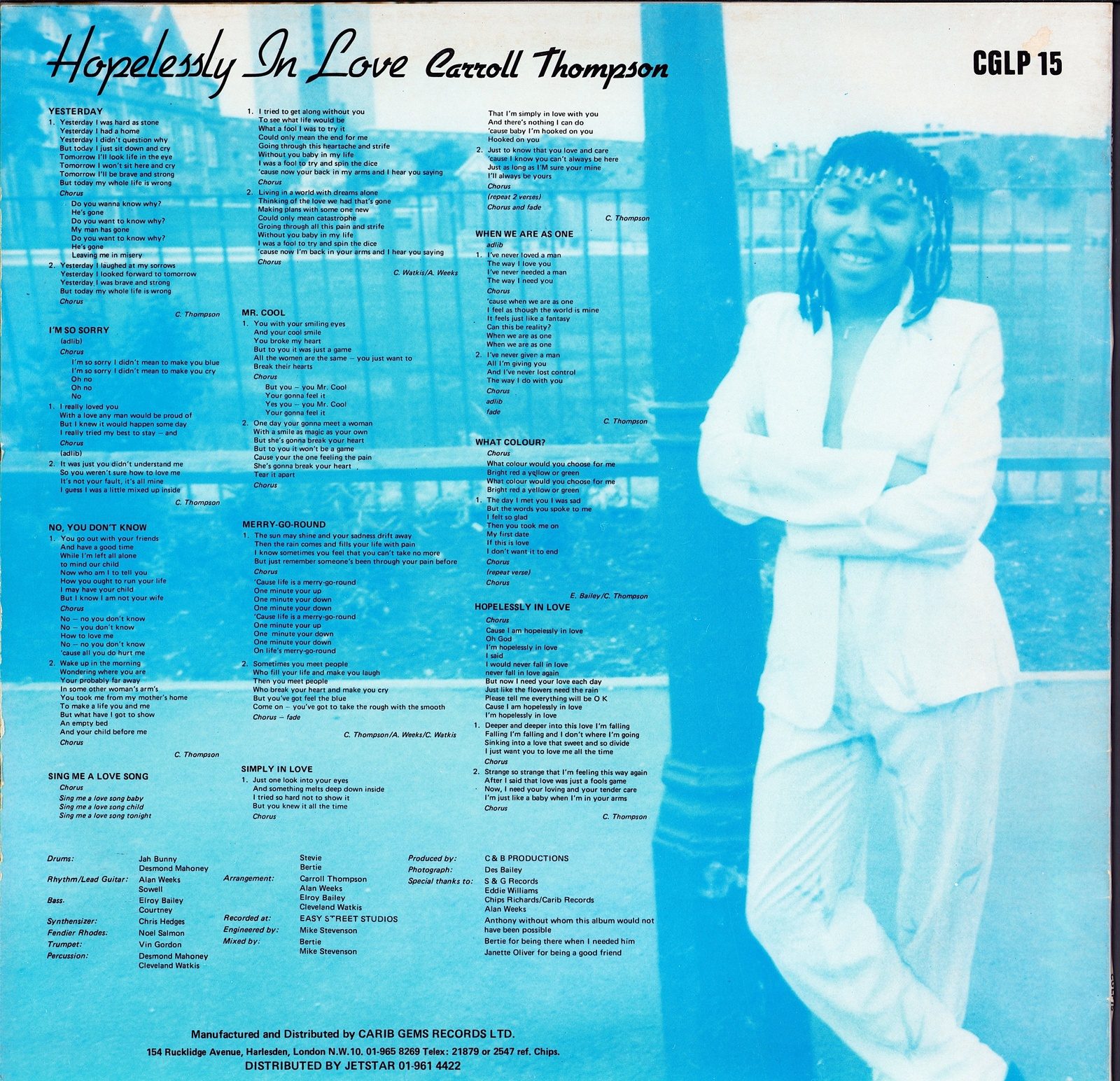 Carroll Thompson ‎- Hopelessly In Love Vinyl LP