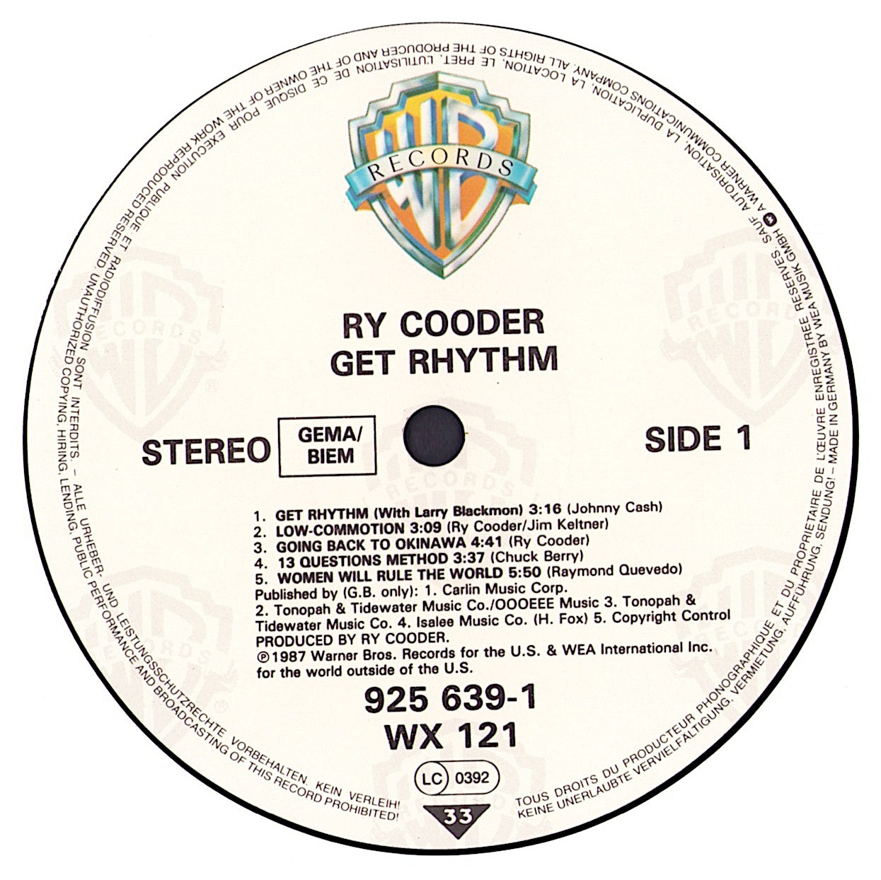 Ry Cooder - Get Rhythm Vinyl LP