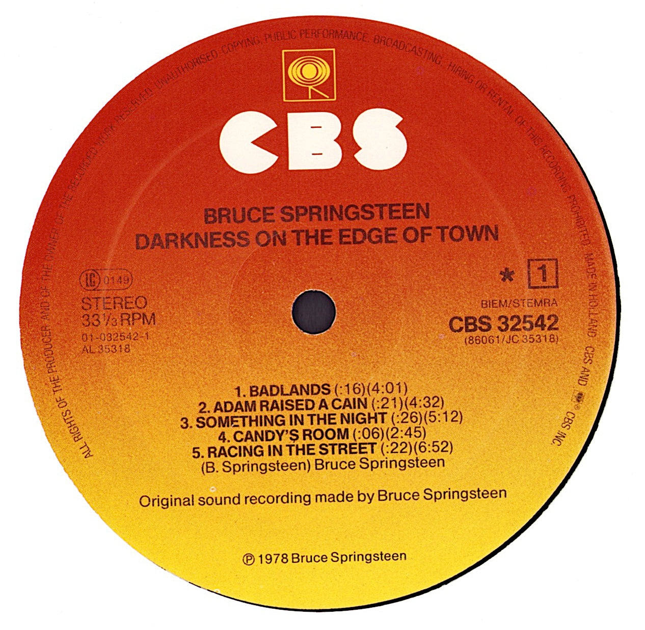 Bruce Springsteen ‎- Darkness On The Edge Of Town Vinyl LP
